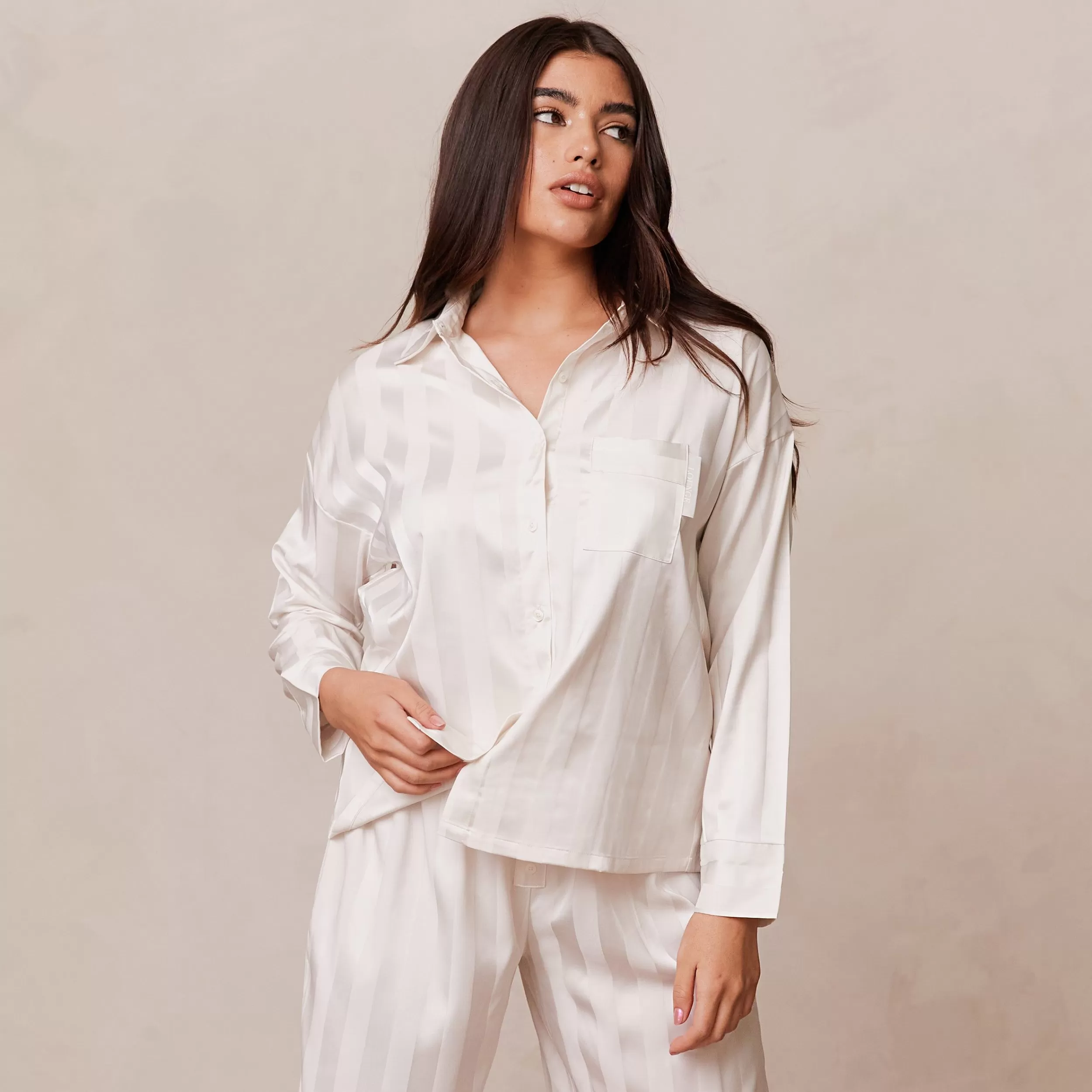 Kvinde Lounge Underwear Nattøj | Striped Satin Pyjama Skjorte