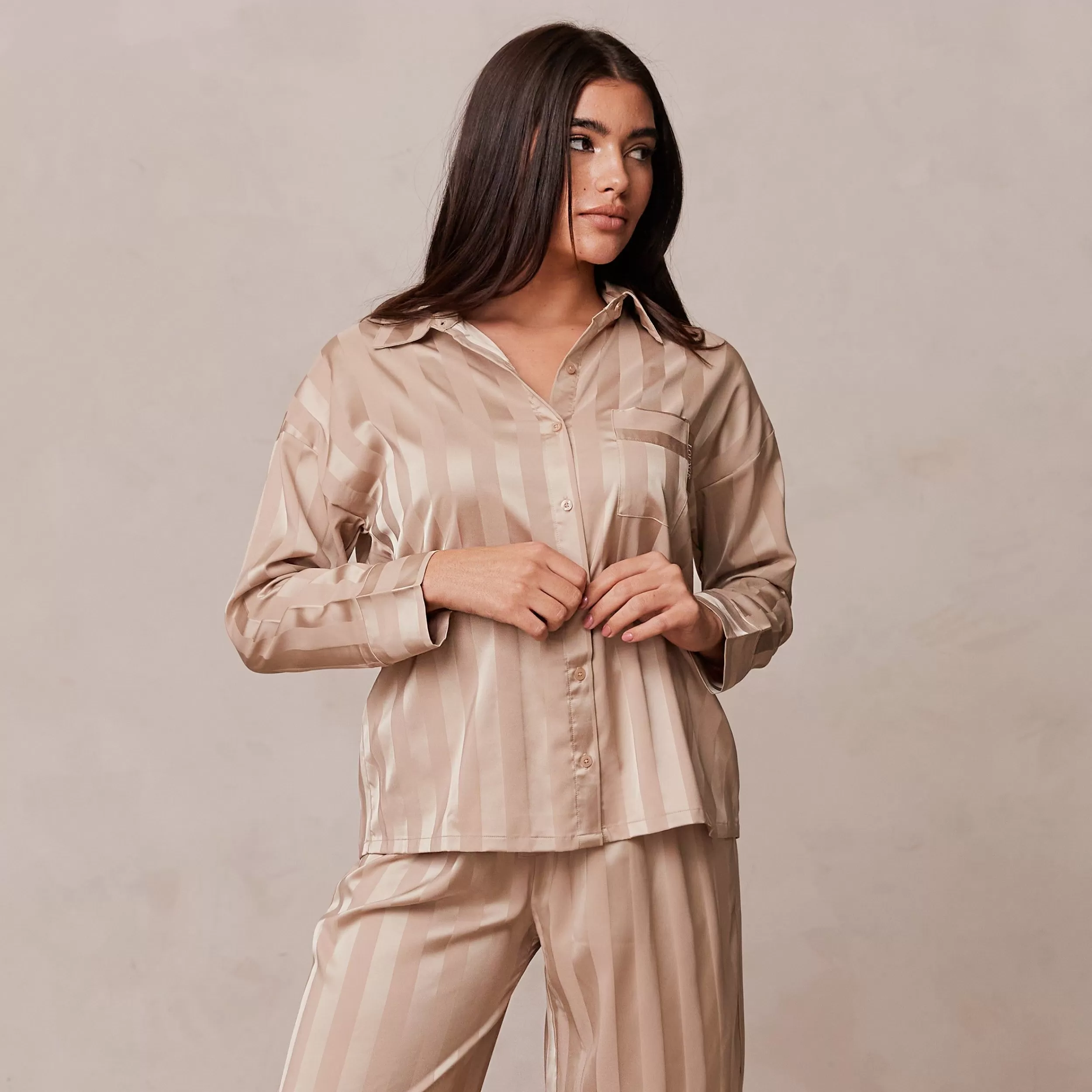 Kvinde Lounge Underwear Loungewear | Striped Satin Pyjama Skjorte